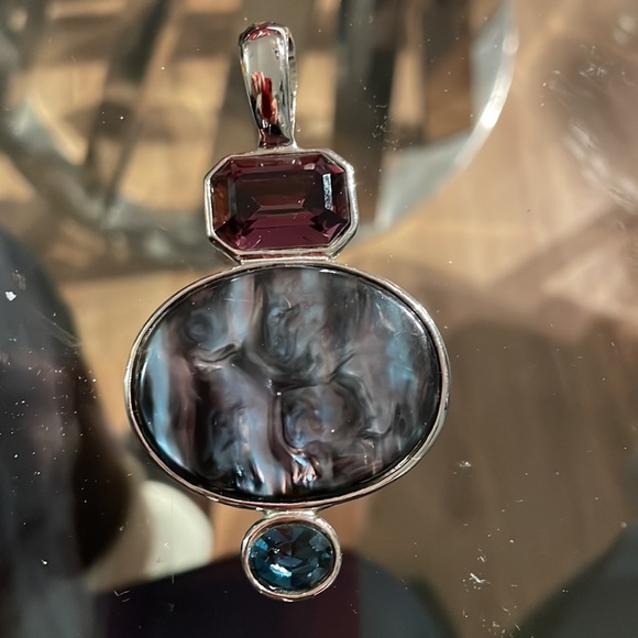 Jewelry - Amethyst with Calsilica stone and emerald gemstone pendant Swarovski crystals!